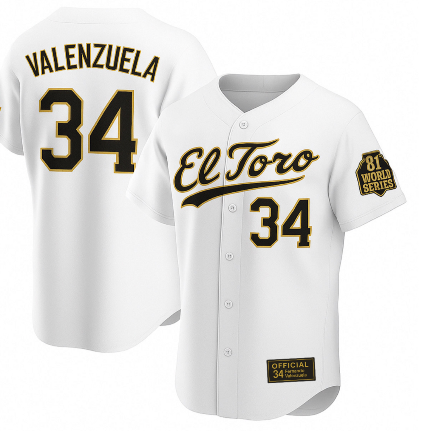 Youth Fernando Valenzuela 81 World Series EL Toro Authentic Gold Limited edition Jersey